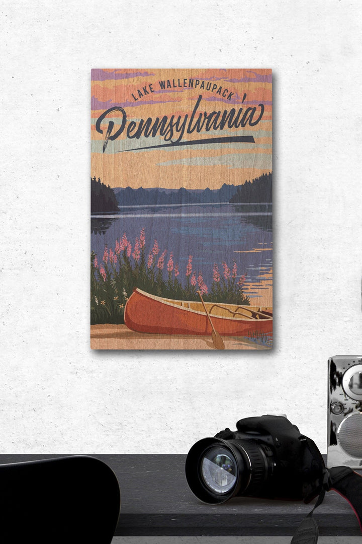 Lake Wallenpaupack, Pennsylvania, Canoe & Lake, Lantern Press Artwork, Wood Signs and Postcards - Lantern Press