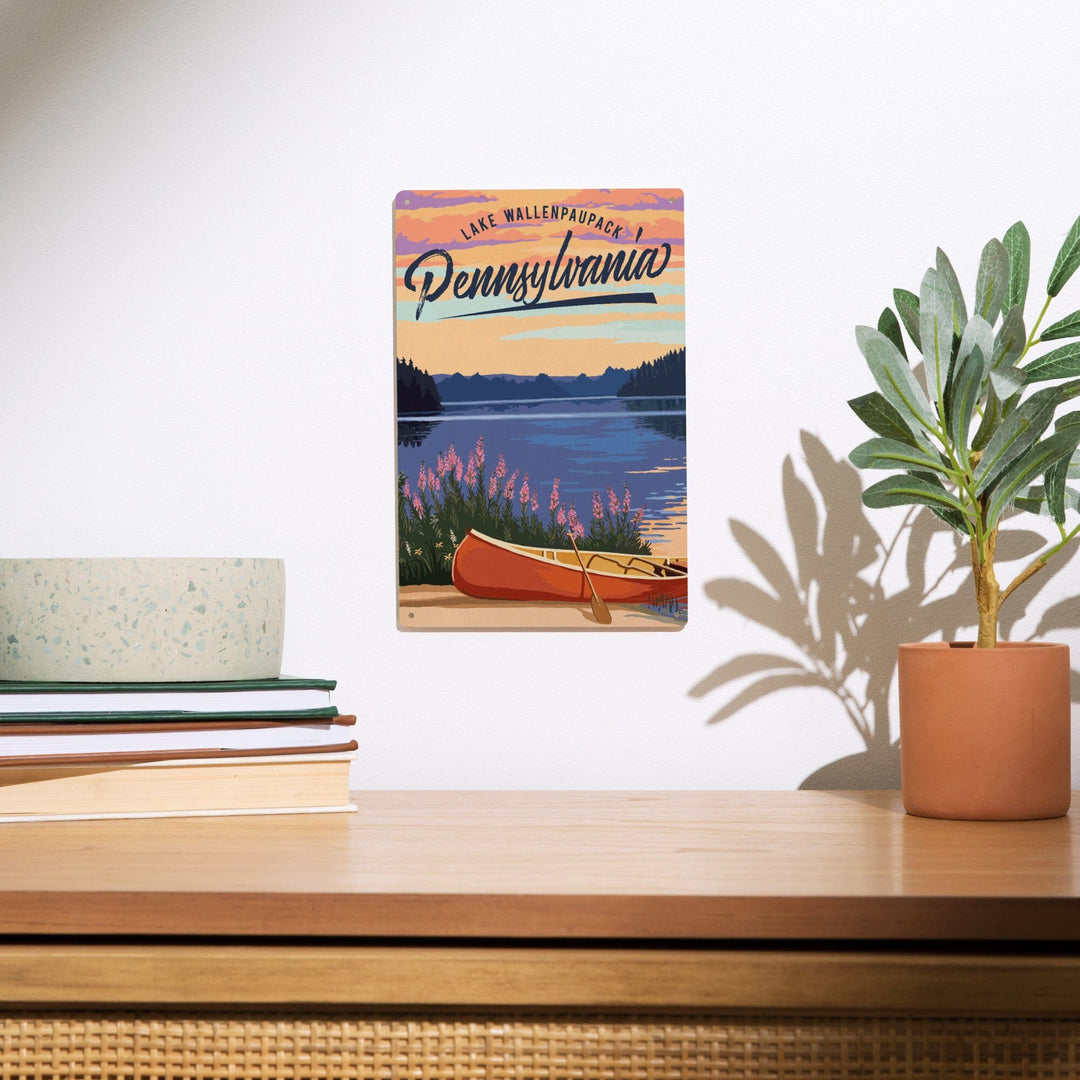Lake Wallenpaupack, Pennsylvania, Canoe & Lake, Lantern Press Artwork, Wood Signs and Postcards - Lantern Press