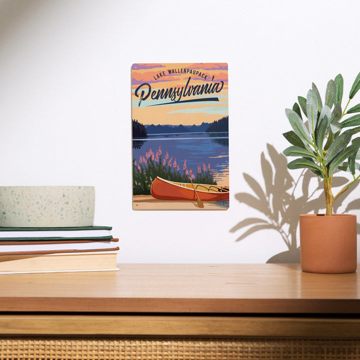 Lake Wallenpaupack, Pennsylvania, Canoe & Lake, Lantern Press Artwork, Wood Signs and Postcards - Lantern Press