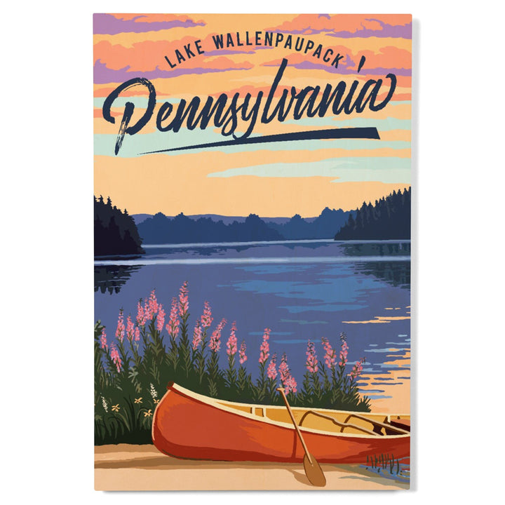 Lake Wallenpaupack, Pennsylvania, Canoe & Lake, Lantern Press Artwork, Wood Signs and Postcards - Lantern Press