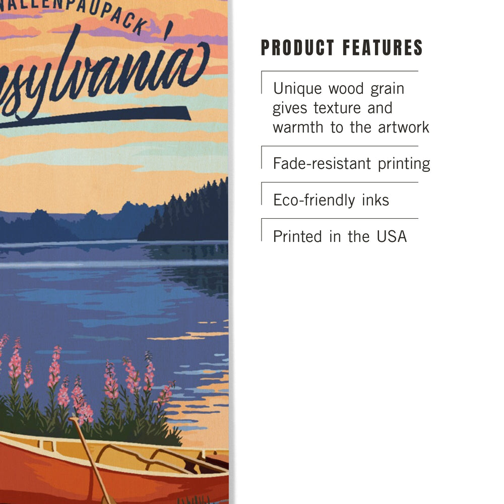 Lake Wallenpaupack, Pennsylvania, Canoe & Lake, Lantern Press Artwork, Wood Signs and Postcards - Lantern Press