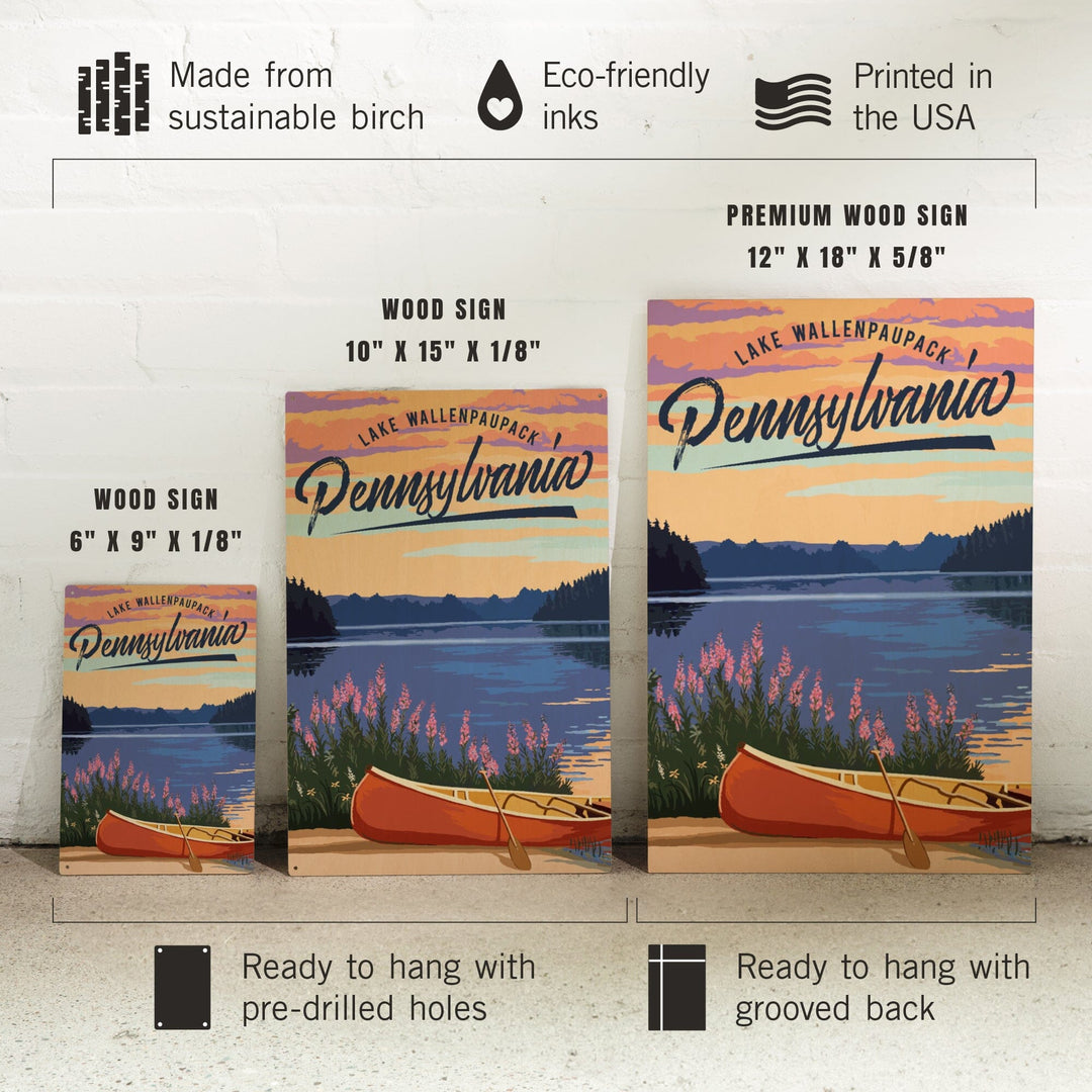 Lake Wallenpaupack, Pennsylvania, Canoe & Lake, Lantern Press Artwork, Wood Signs and Postcards - Lantern Press