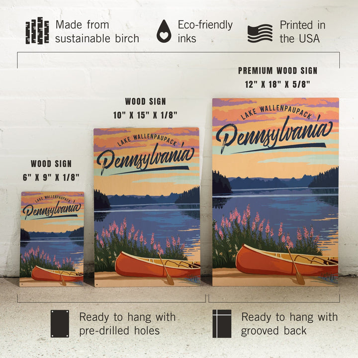 Lake Wallenpaupack, Pennsylvania, Canoe & Lake, Lantern Press Artwork, Wood Signs and Postcards - Lantern Press