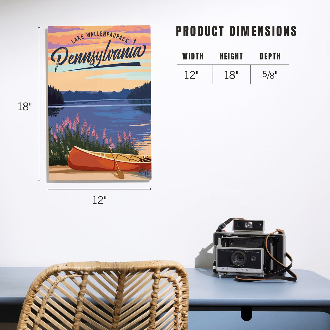 Lake Wallenpaupack, Pennsylvania, Canoe & Lake, Lantern Press Artwork, Wood Signs and Postcards - Lantern Press