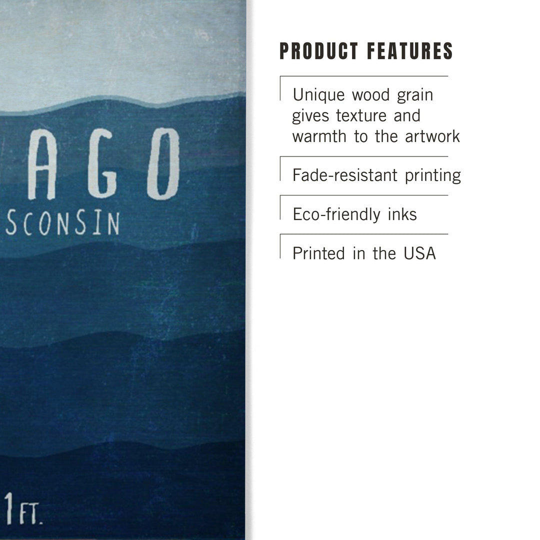 Lake Winnebago, Wisconsin, Lake Essentials, Lake Depth, Lantern Press Artwork, Wood Signs and Postcards - Lantern Press