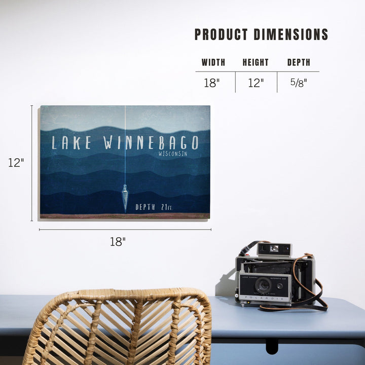 Lake Winnebago, Wisconsin, Lake Essentials, Lake Depth, Lantern Press Artwork, Wood Signs and Postcards - Lantern Press