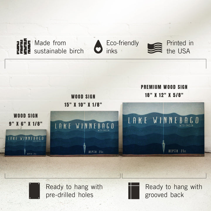 Lake Winnebago, Wisconsin, Lake Essentials, Lake Depth, Lantern Press Artwork, Wood Signs and Postcards - Lantern Press