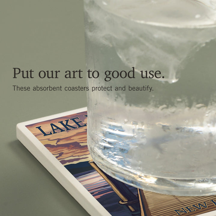 Lake Winnipesaukee, New Hampshire, Dock Scene at Sunset, Coasters Coasters Lantern Press