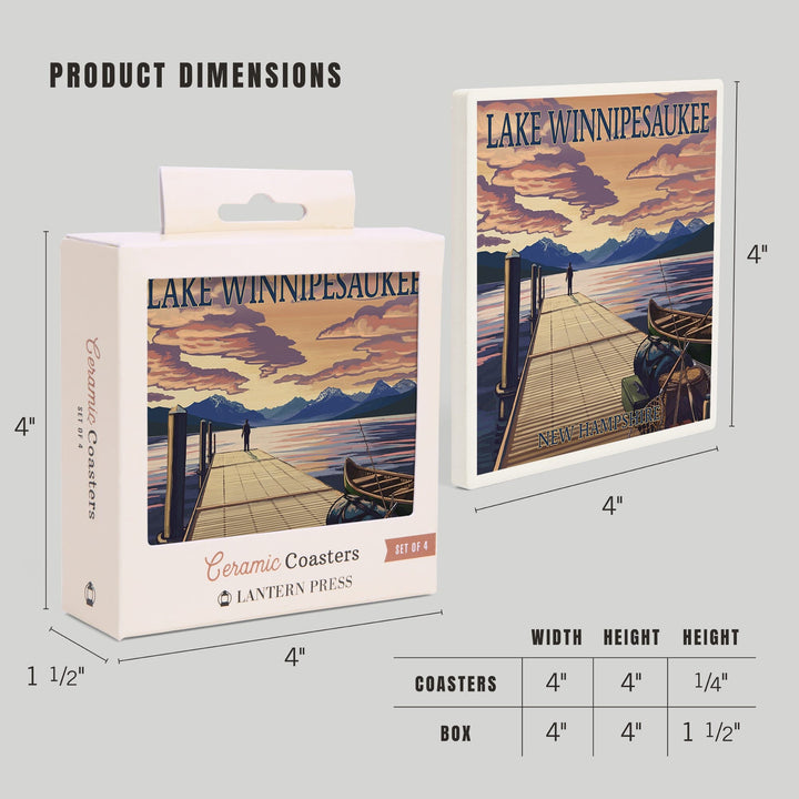 Lake Winnipesaukee, New Hampshire, Dock Scene at Sunset, Coasters Coasters Lantern Press