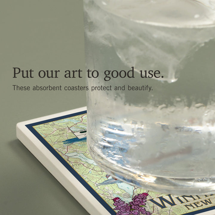 Lake Winnipesaukee, New Hampshire, Lake Chart, Coasters Coasters Lantern Press