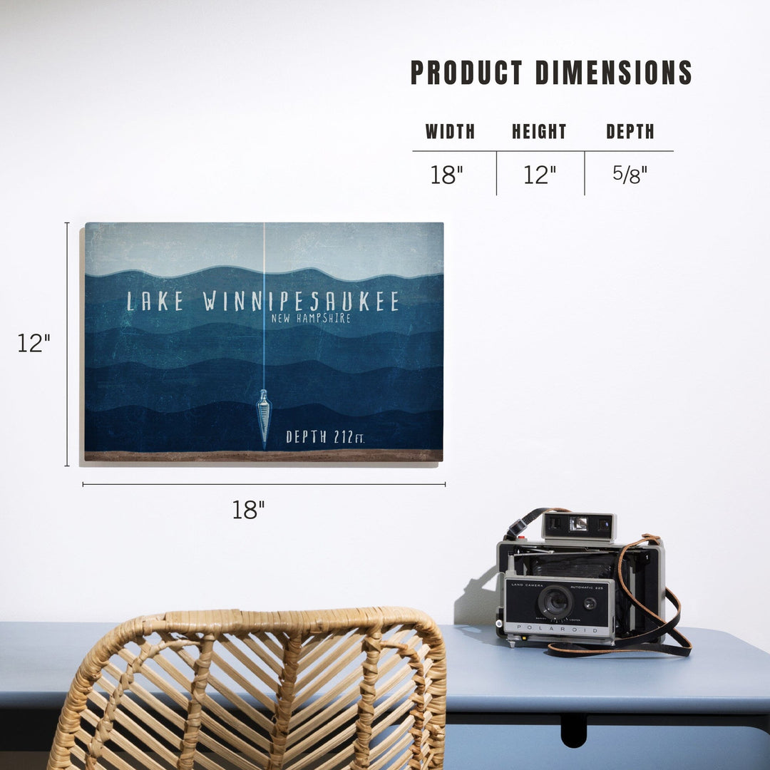 Lake Winnipesaukee, New Hampshire, Lake Essentials, Lake Depth, Lantern Press Artwork, Wood Signs and Postcards - Lantern Press