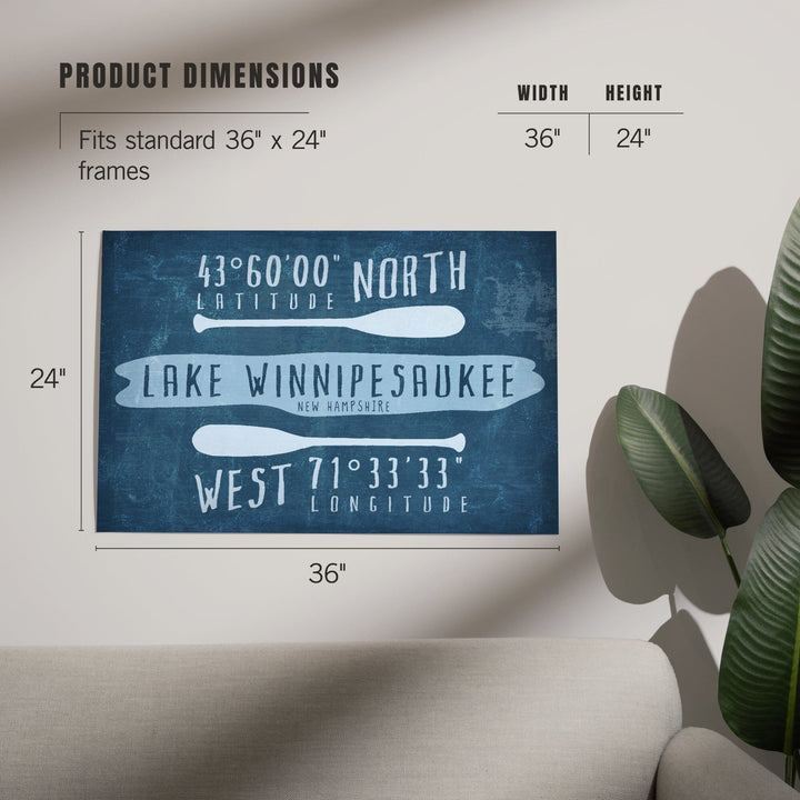 Lake Winnipesaukee, New Hampshire, Lake Essentials, Latitude and Longitude, Art & Giclee Prints - Lantern Press
