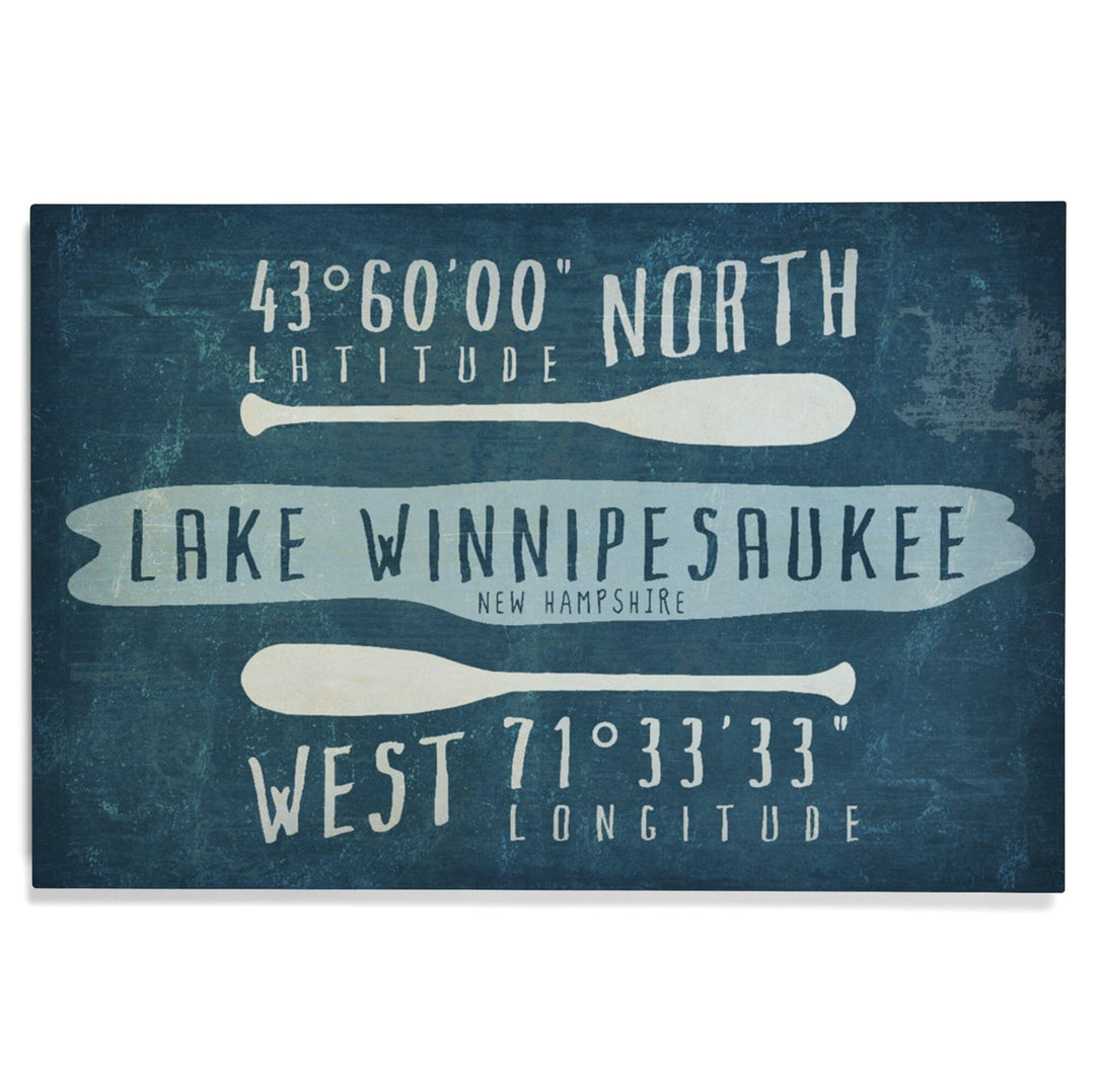 Lake Winnipesaukee, New Hampshire, Lake Essentials, Latitude & Longitude, Lantern Press Artwork, Wood Signs and Postcards - Lantern Press