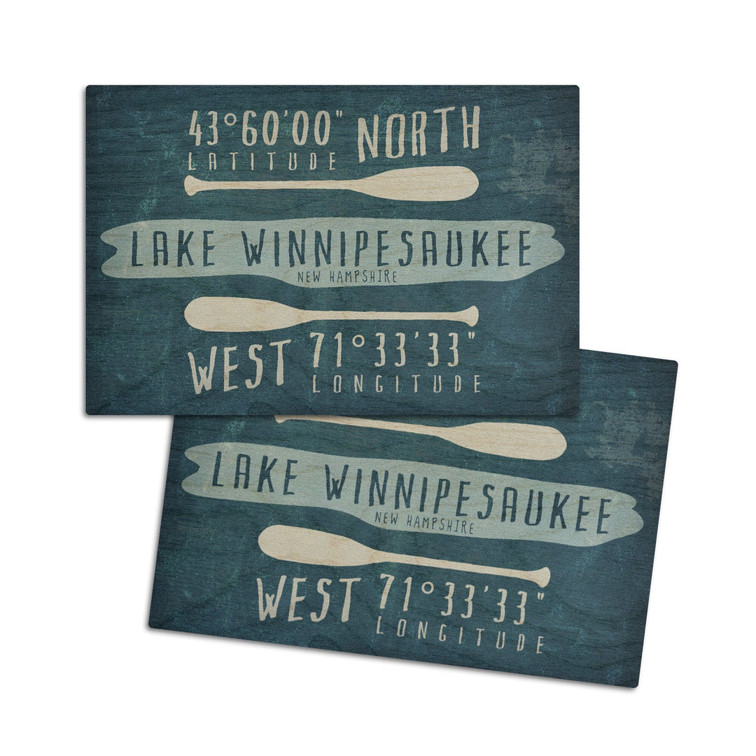Lake Winnipesaukee, New Hampshire, Lake Essentials, Latitude & Longitude, Lantern Press Artwork, Wood Signs and Postcards - Lantern Press