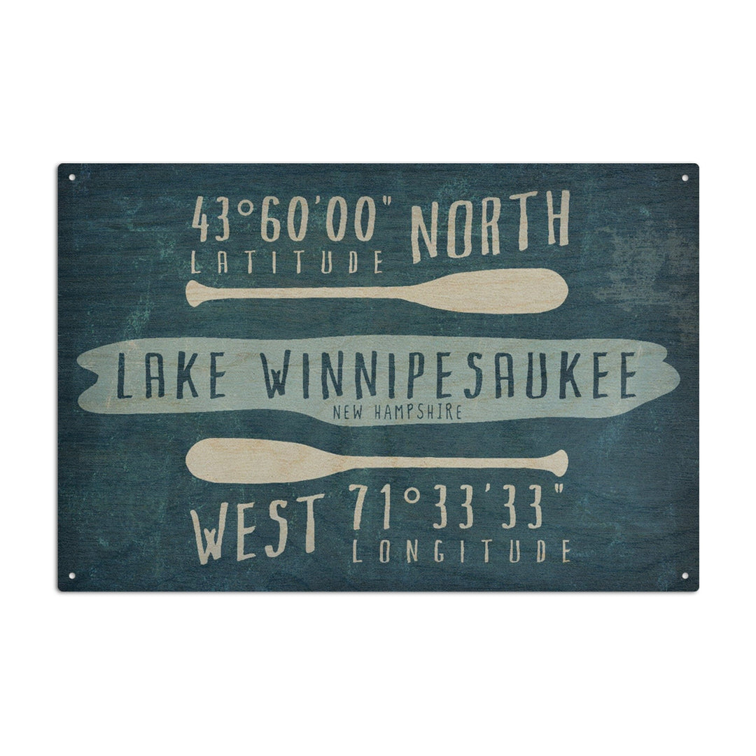 Lake Winnipesaukee, New Hampshire, Lake Essentials, Latitude & Longitude, Lantern Press Artwork, Wood Signs and Postcards - Lantern Press