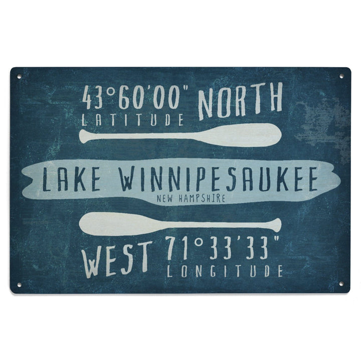 Lake Winnipesaukee, New Hampshire, Lake Essentials, Latitude & Longitude, Lantern Press Artwork, Wood Signs and Postcards - Lantern Press