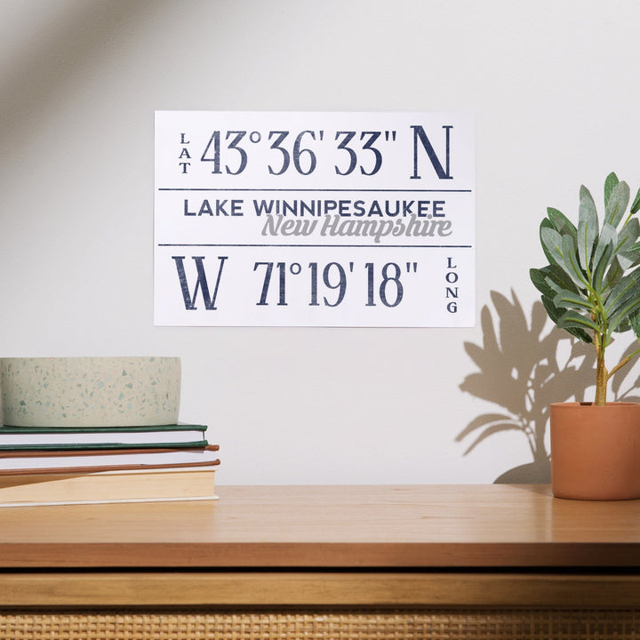 Lake Winnipesaukee, New Hampshire, Latitude and Longitude, Art & Giclee Prints - Lantern Press