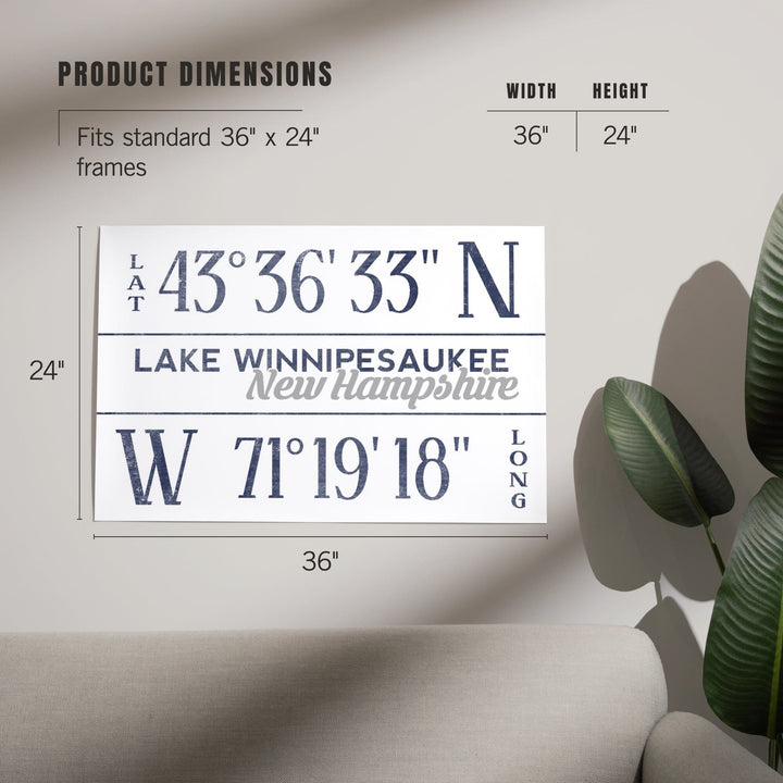 Lake Winnipesaukee, New Hampshire, Latitude and Longitude, Art & Giclee Prints - Lantern Press