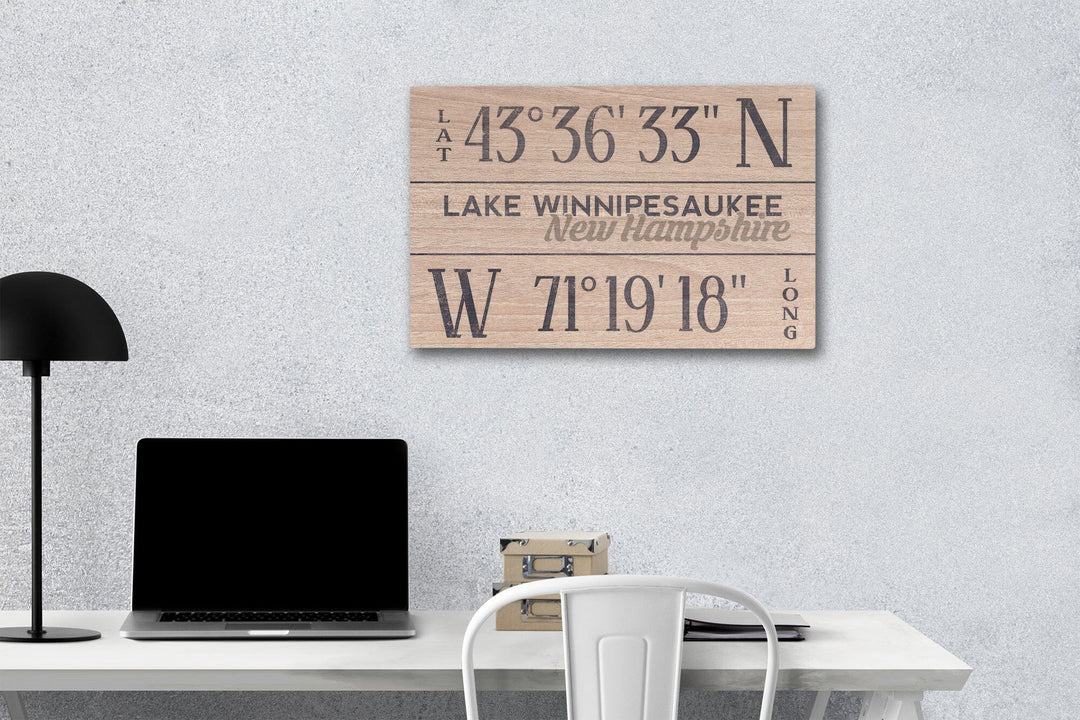 Lake Winnipesaukee, New Hampshire, Latitude & Longitude, Lantern Press Artwork, Wood Signs and Postcards - Lantern Press