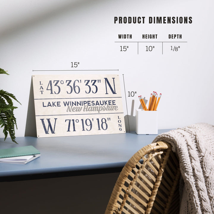 Lake Winnipesaukee, New Hampshire, Latitude & Longitude, Lantern Press Artwork, Wood Signs and Postcards - Lantern Press