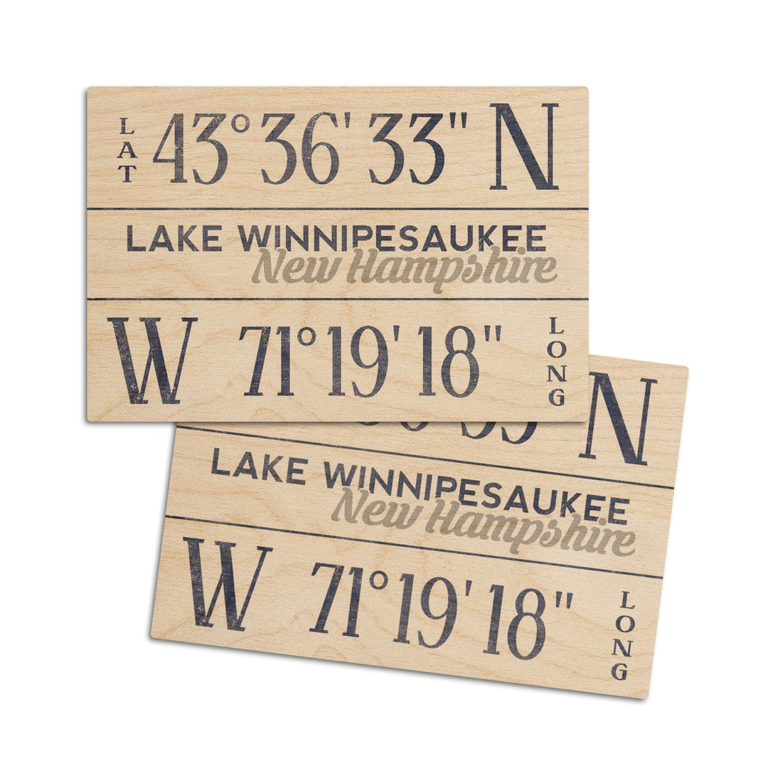 Lake Winnipesaukee, New Hampshire, Latitude & Longitude, Lantern Press Artwork, Wood Signs and Postcards - Lantern Press