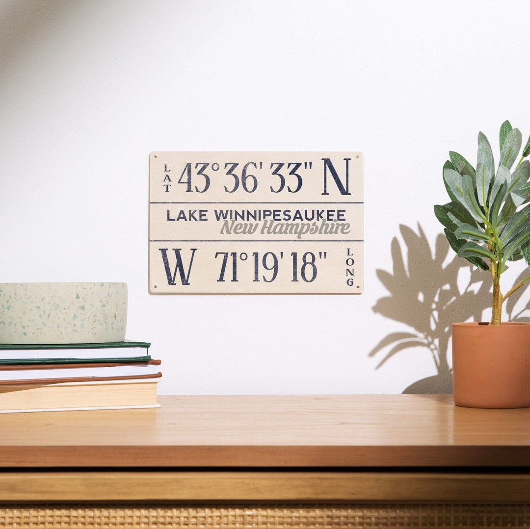 Lake Winnipesaukee, New Hampshire, Latitude & Longitude, Lantern Press Artwork, Wood Signs and Postcards - Lantern Press