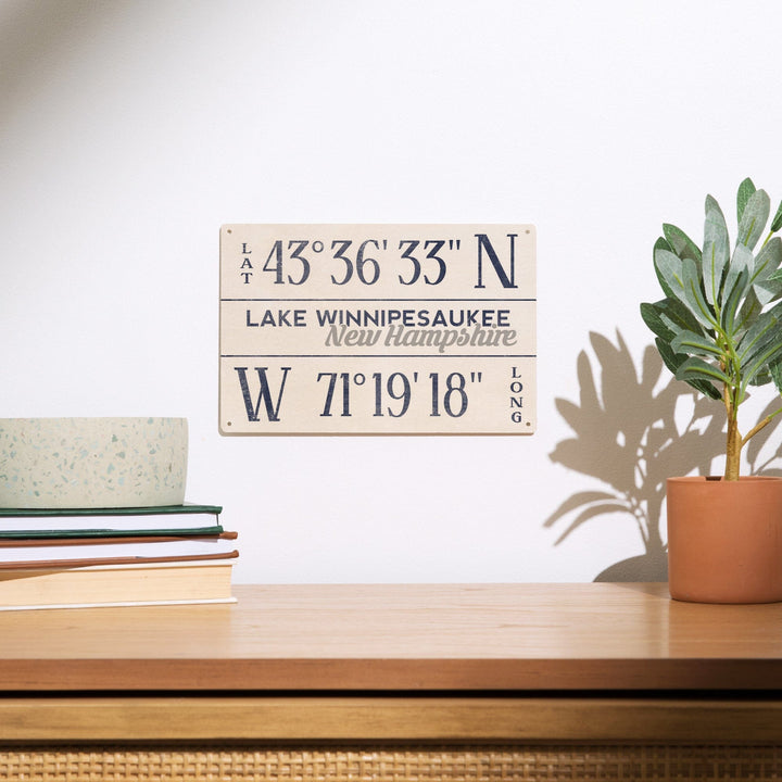 Lake Winnipesaukee, New Hampshire, Latitude & Longitude, Lantern Press Artwork, Wood Signs and Postcards - Lantern Press