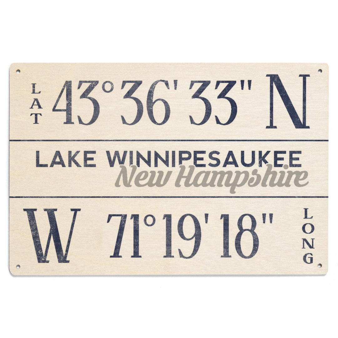 Lake Winnipesaukee, New Hampshire, Latitude & Longitude, Lantern Press Artwork, Wood Signs and Postcards - Lantern Press