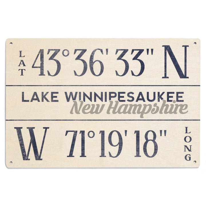 Lake Winnipesaukee, New Hampshire, Latitude & Longitude, Lantern Press Artwork, Wood Signs and Postcards - Lantern Press
