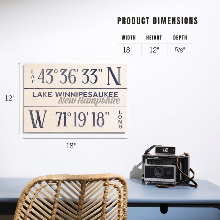 Lake Winnipesaukee, New Hampshire, Latitude & Longitude, Lantern Press Artwork, Wood Signs and Postcards - Lantern Press