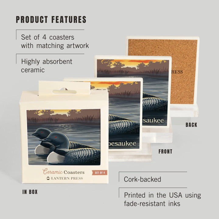 Lake Winnipesaukee, New Hampshire, Loons, Coasters Coasters Lantern Press