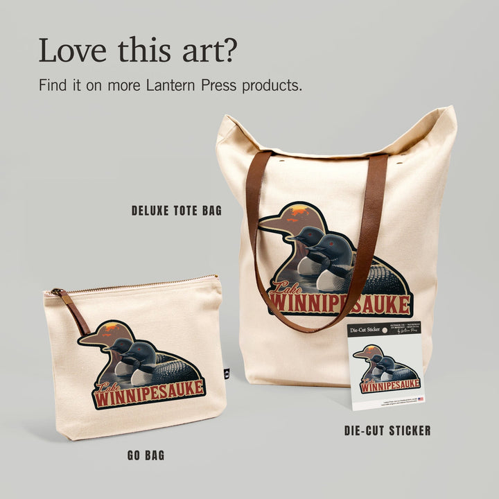 Lake Winnipesaukee, New Hampshire, Loons, Contour, Lantern Press Artwork, Vinyl Sticker - Lantern Press