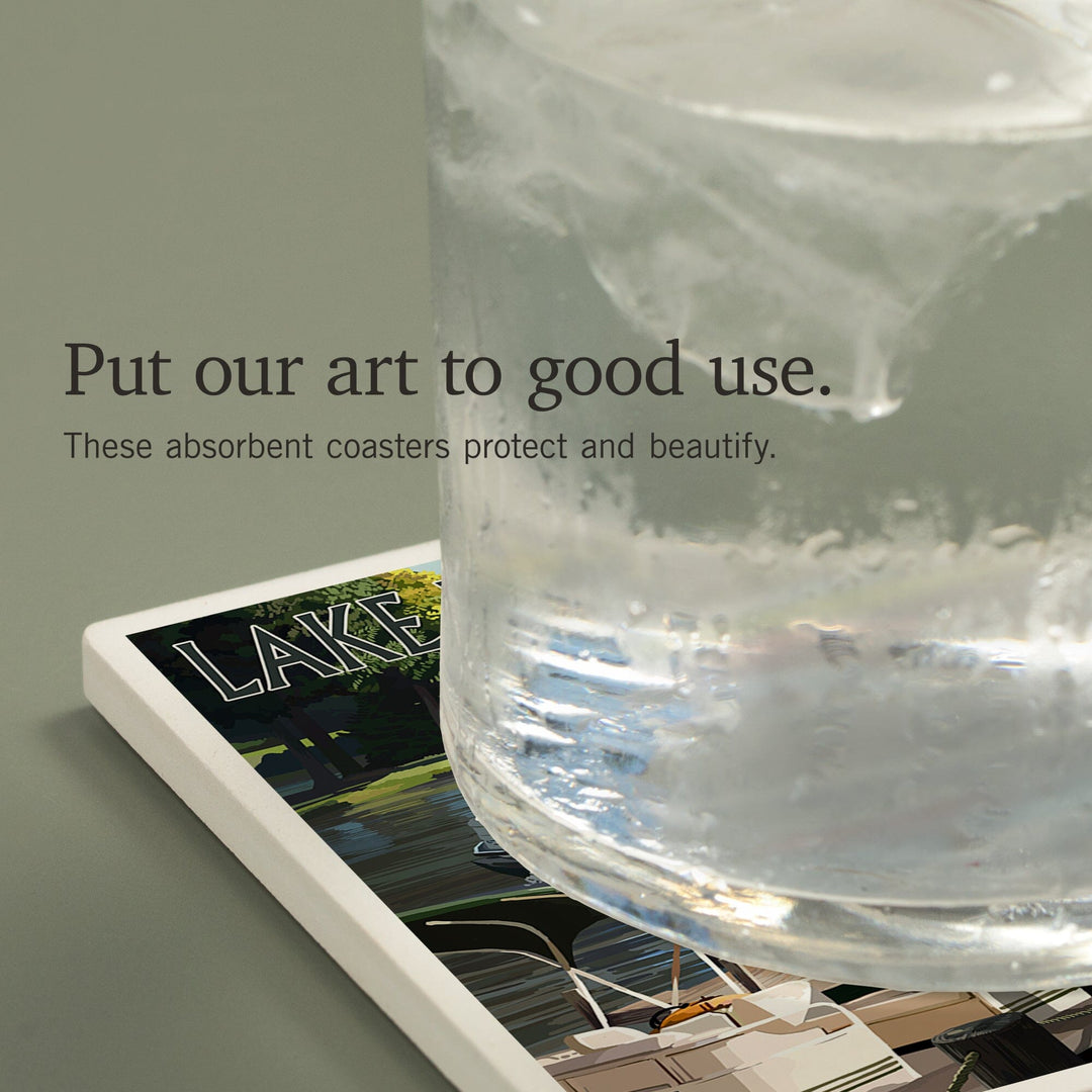 Lake Winnipesaukee, New Hampshire, Pontoon and Lake, Coasters Coasters Lantern Press