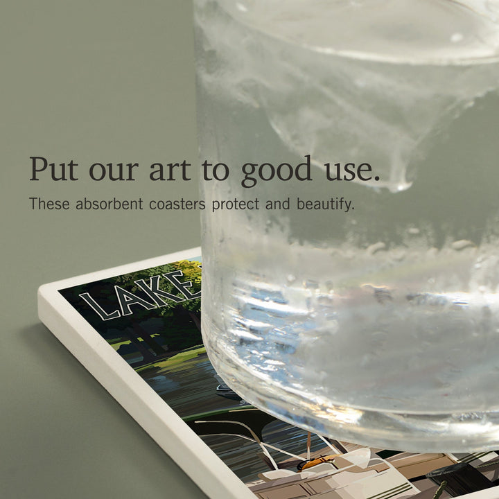 Lake Winnipesaukee, New Hampshire, Pontoon and Lake, Coasters Coasters Lantern Press