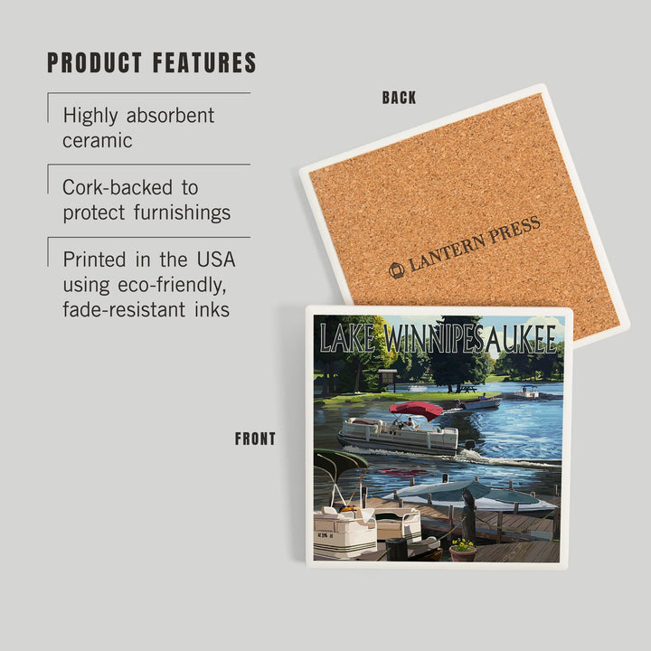 Lake Winnipesaukee, New Hampshire, Pontoon and Lake, Coasters Coasters Lantern Press