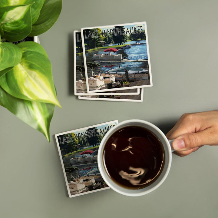 Lake Winnipesaukee, New Hampshire, Pontoon and Lake, Coasters Coasters Lantern Press