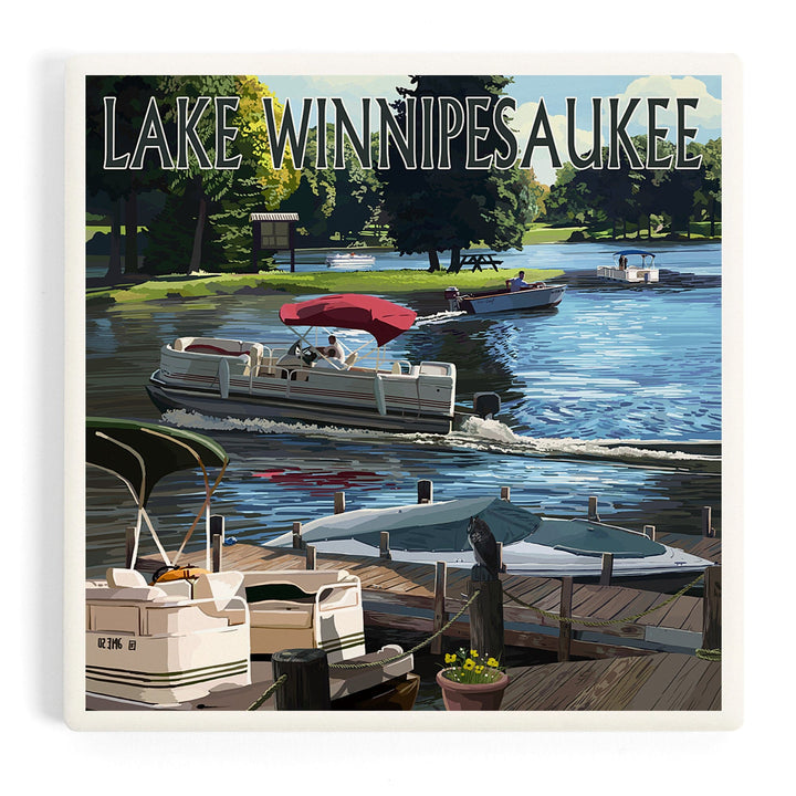 Lake Winnipesaukee, New Hampshire, Pontoon and Lake, Coasters Coasters Lantern Press Coaster