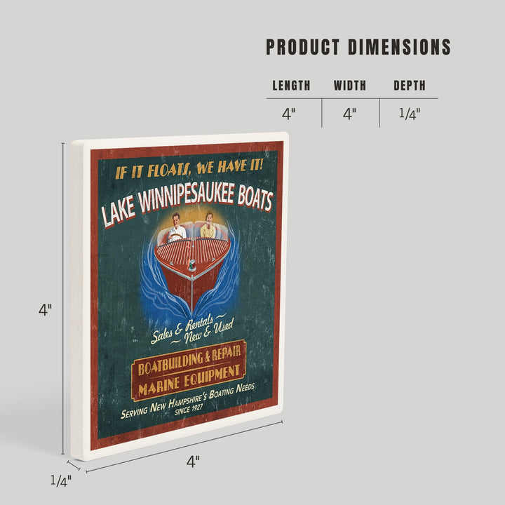 Lake Winnipesaukee, New Hampshire, Vintage Boat Sign, Coasters Coasters Lantern Press