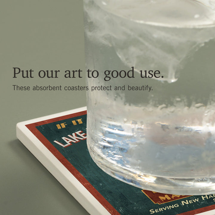 Lake Winnipesaukee, New Hampshire, Vintage Boat Sign, Coasters Coasters Lantern Press