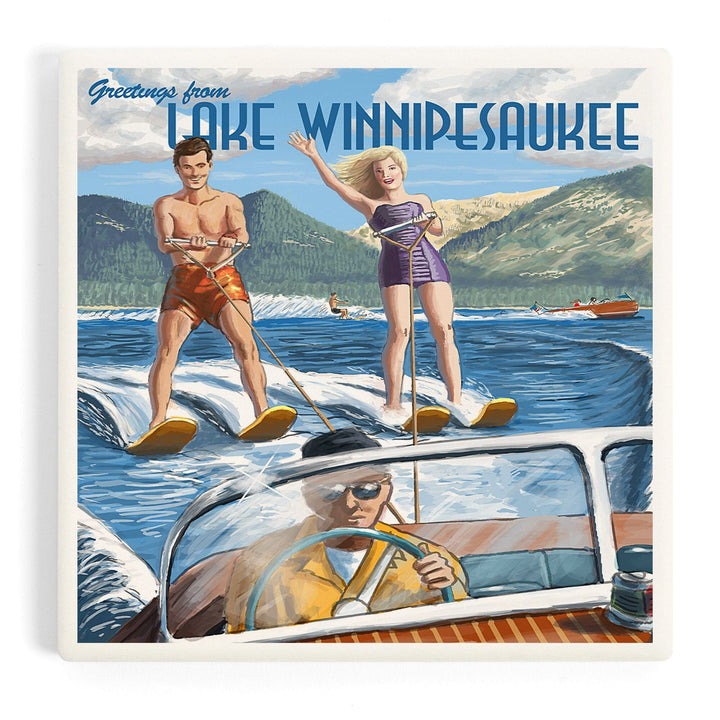 Lake Winnipesaukee, New Hampshire, Water Skiing Scene, Coasters Coasters Lantern Press