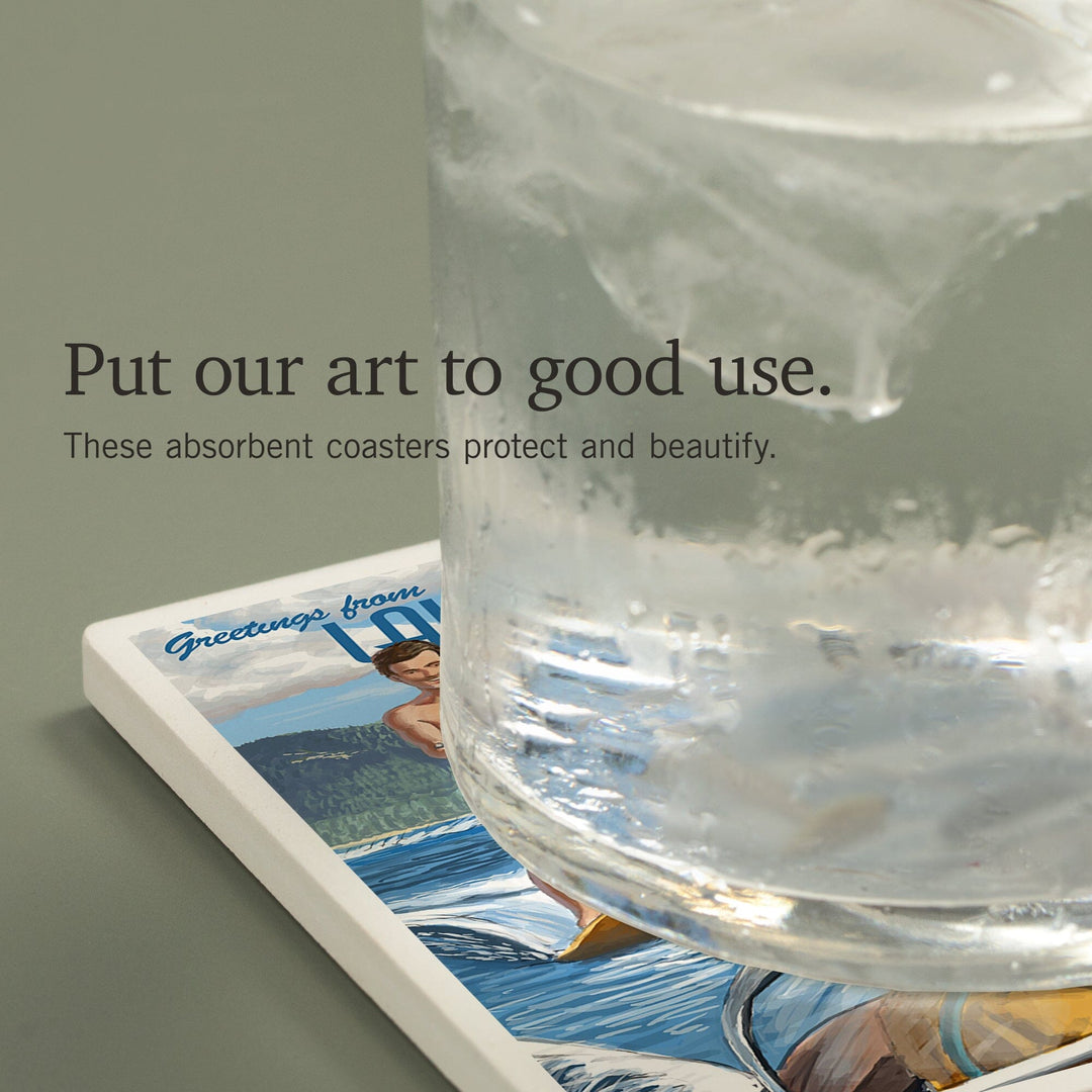 Lake Winnipesaukee, New Hampshire, Water Skiing Scene, Coasters Coasters Lantern Press