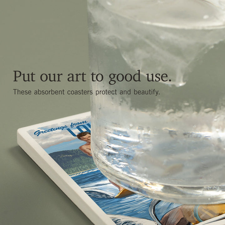 Lake Winnipesaukee, New Hampshire, Water Skiing Scene, Coasters Coasters Lantern Press