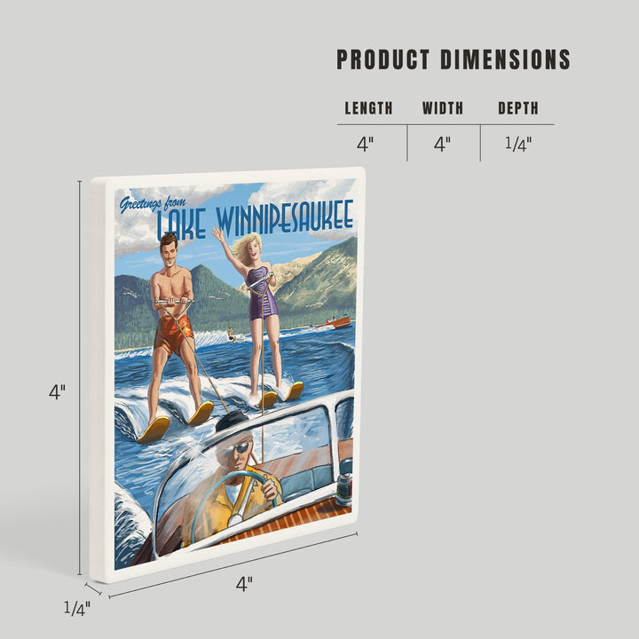 Lake Winnipesaukee, New Hampshire, Water Skiing Scene, Coasters Coasters Lantern Press