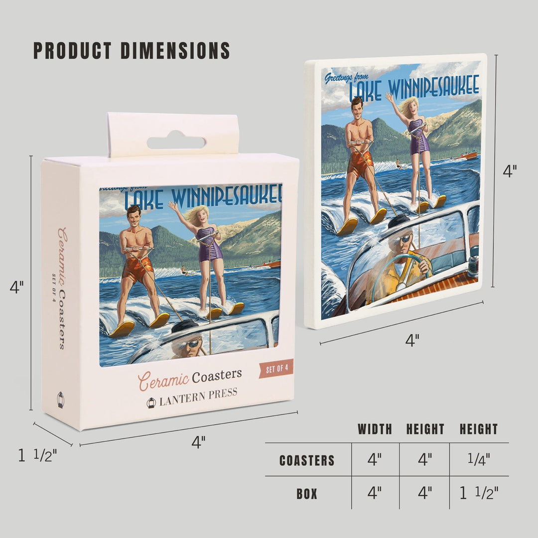 Lake Winnipesaukee, New Hampshire, Water Skiing Scene, Coasters Coasters Lantern Press