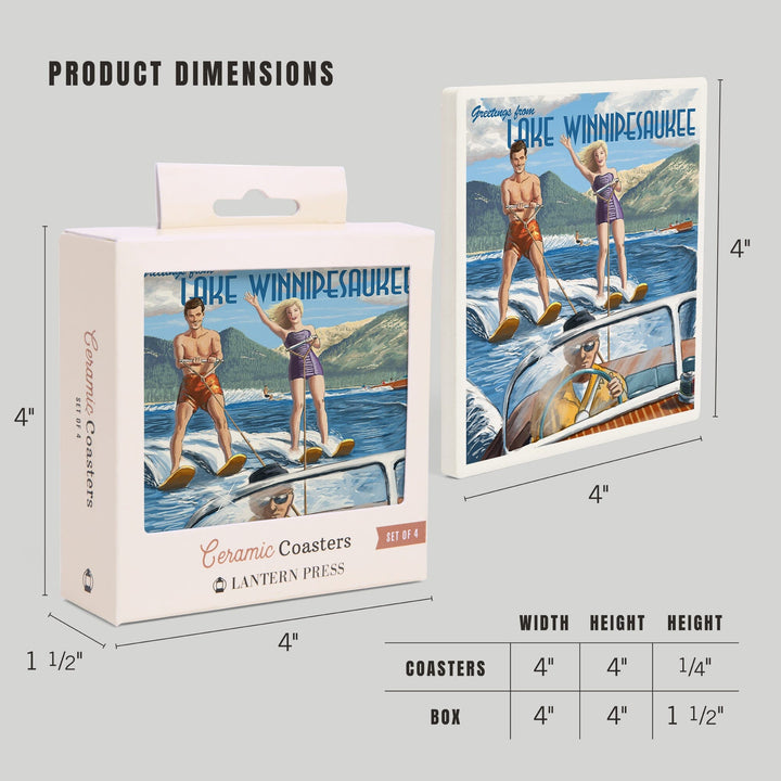 Lake Winnipesaukee, New Hampshire, Water Skiing Scene, Coasters Coasters Lantern Press