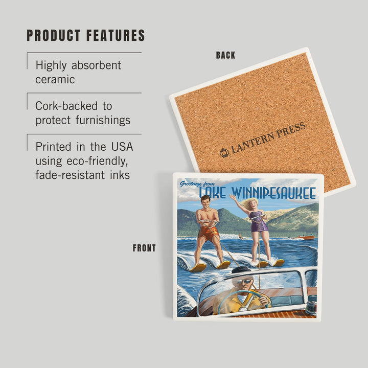 Lake Winnipesaukee, New Hampshire, Water Skiing Scene, Coasters Coasters Lantern Press