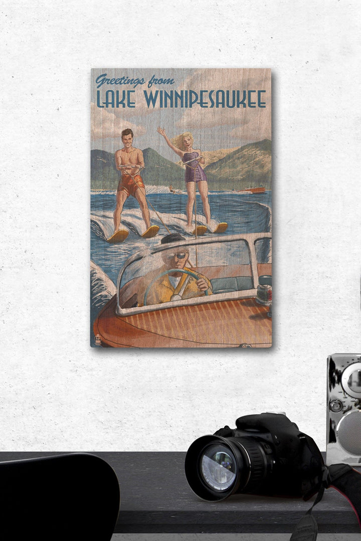 Lake Winnipesaukee, New Hampshire, Water Skiing Scene, Lantern Press Artwork, Wood Signs and Postcards - Lantern Press