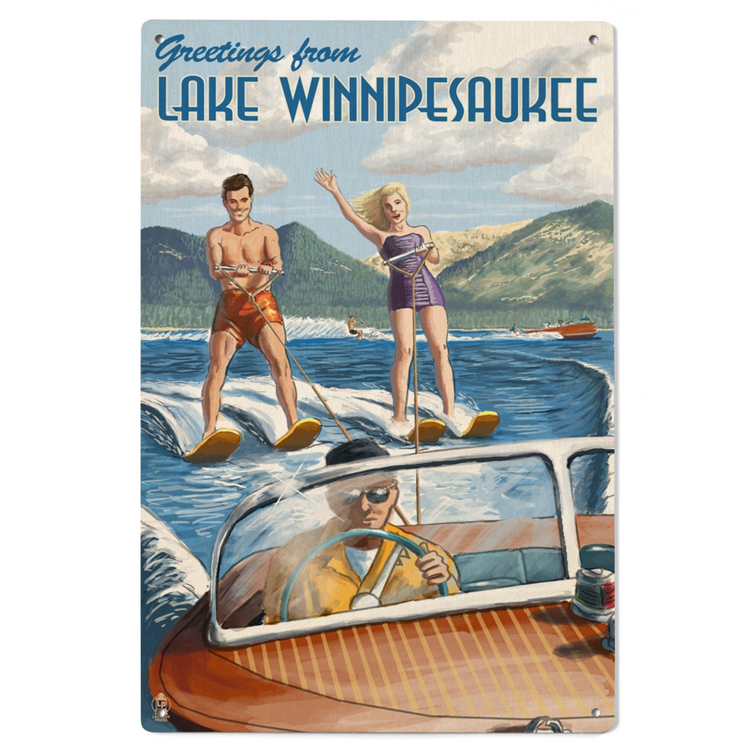 Lake Winnipesaukee, New Hampshire, Water Skiing Scene, Lantern Press Artwork, Wood Signs and Postcards - Lantern Press
