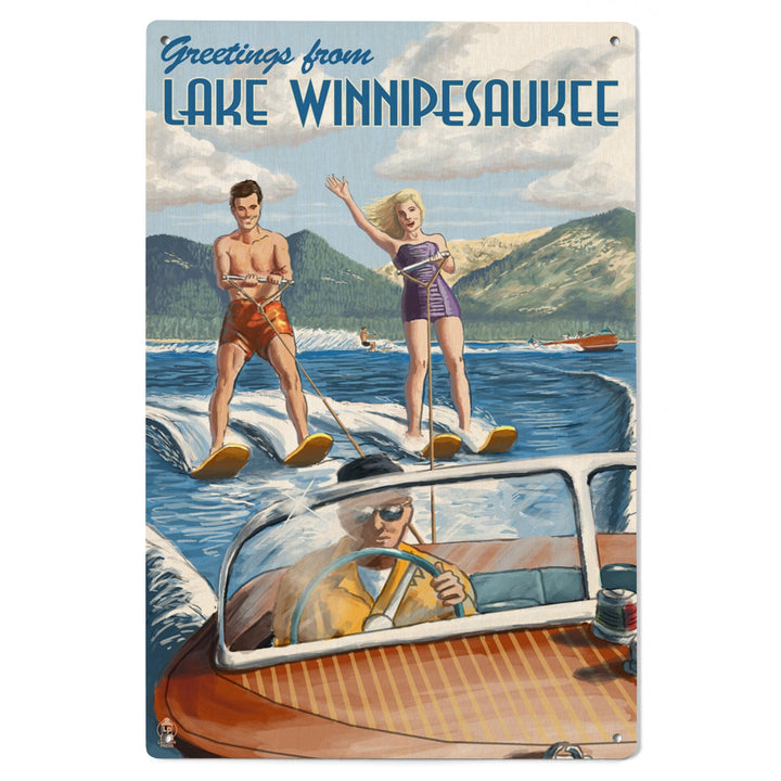 Lake Winnipesaukee, New Hampshire, Water Skiing Scene, Lantern Press Artwork, Wood Signs and Postcards - Lantern Press