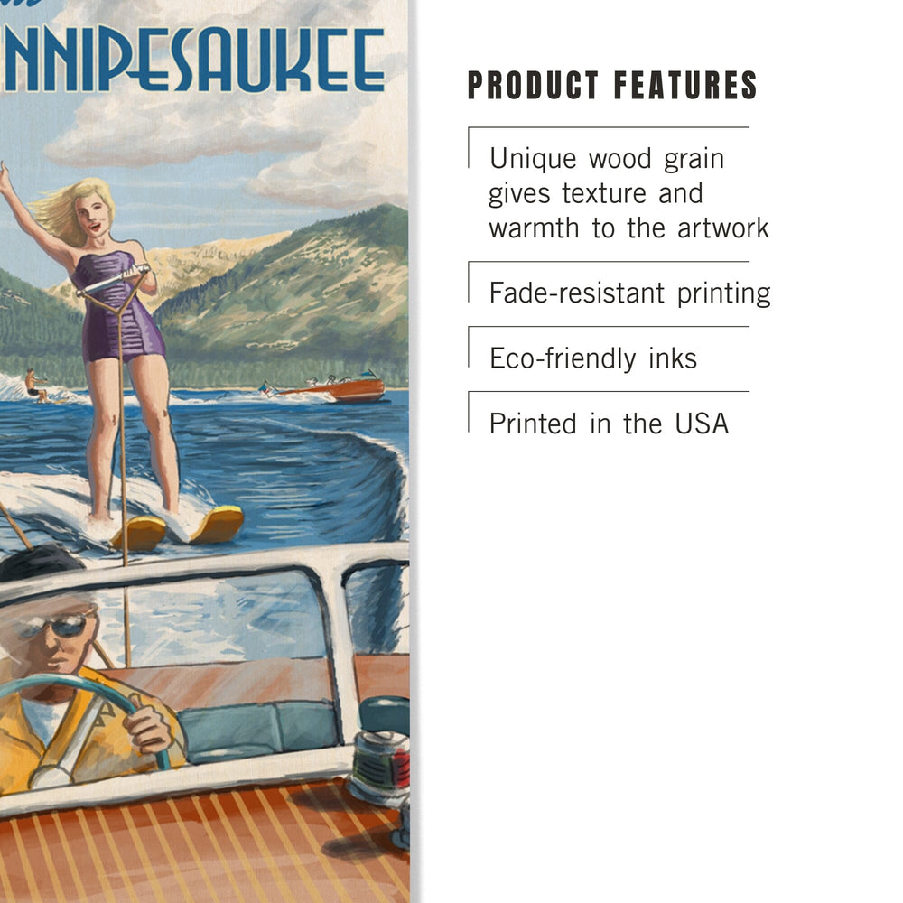Lake Winnipesaukee, New Hampshire, Water Skiing Scene, Lantern Press Artwork, Wood Signs and Postcards - Lantern Press